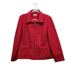 Coldwater Creek Fuchsia Textured Boucle Knit Zip Front Blazer Jacket, 14